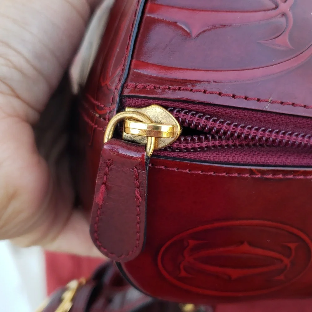 Vintage Cartier Happy Birthday Patent Leather Backpack Unisex Bordeaux Red